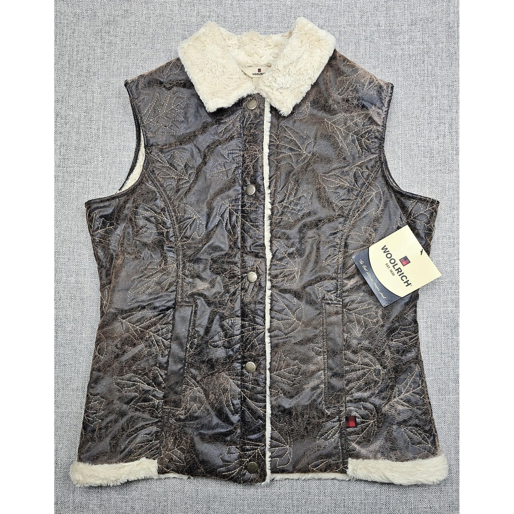 Woolrich Vest‎ Womens Large Brown West Ridge Sherpa Lined Faux Leather Outdoor
